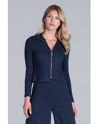 Love Lace - Short Ribbed Knit Zip Collar Blouse - Lyst