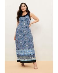 Wallis - Curve Blue Geometric Border Print Maxi Dress - Lyst