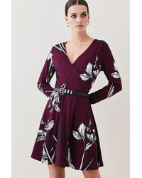 Karen Millen - Petite Belted Viscose Blend Long Sleeve Jersey Mini Dress - Lyst