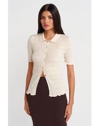 Dilvin - Fitted Ribbed Cotton Blend Short-Sleeve Cardigan - Lyst
