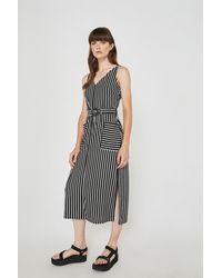 Warehouse - Stripe Belted V Neck Midi Dress - Lyst