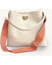 Apatchy London - Stone Leather Tote Bag With Orange Cross-stitch Strap - Lyst