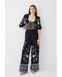 Karen Millen - Tall Floral & Geo Embroidered Woven Jumpsuit - Lyst