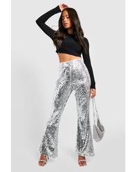 Boohoo - Petite Sequin Flare Trousers - Lyst