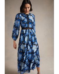 Oasis - Cluster Floral Lace Balloon Sleeve Dobby Midi Dress - Lyst