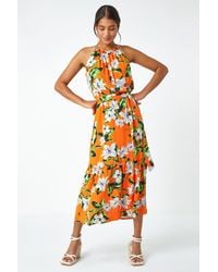 Roman - Tropical Floral Halter Neck Tiered Dress - Lyst