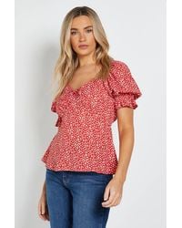 Dorothy Perkins - Heart Puff Sleeve Tie Front Top - Lyst
