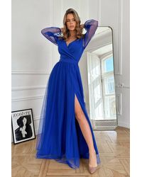 Love Lace - Viscose Long Sleeve Maxi Dress With Belt - Lyst