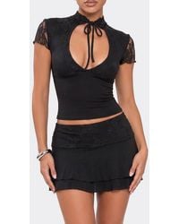 EGO - Lace Trim Mid Rise Mini Skirt - Lyst