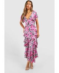 Boohoo - Floral Frill Detail Maxi Dress - Lyst