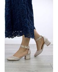 AJVANI - Mid Block Heel Ankle Strap Glitter 2 Part Heels - Lyst