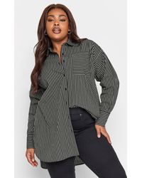 Yours - Womens Plus Size Black & Grey Striped Shirt - Lyst