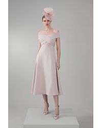 Karen Millen - Italian Structured Stretch Bardot Full Skirt Midi Dress - Lyst