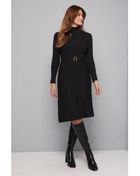 Wallis - Rib Detail High Neck Belted Knitted Dress - Lyst