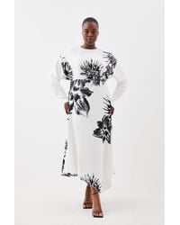 Karen Millen - Plus Size Satin Crepe Floral Long Sleeve Midi Dress - Lyst