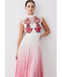 Karen Millen - Petite Rose Guipure Lace Woven Pleat Skirt Midi Dress - Lyst