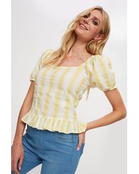 Dorothy Perkins - Yellow Stripe Linen Look Smocked Co-ord Top - Lyst