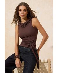 WOVCOR - Fitted Degaje Neck Ruffle Detail Soft Knit Blouse - Lyst