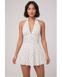 Stylewise - Polka Dot Halter Neck Tie Knot Open Back Mini Dress - Lyst