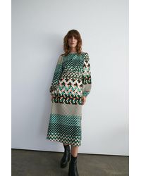 Warehouse - Geo Print Long Sleeve Tea Midi Dress - Lyst