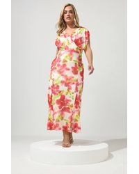 Yours - Floral Mesh Godet Hem Wrap Dress - Lyst