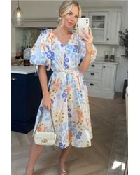 CY - Oversized Puff Sleeve Midi Dress - Lyst