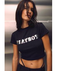 MissPap - Playboy Fitted Printed Cropped T Shirt - Lyst