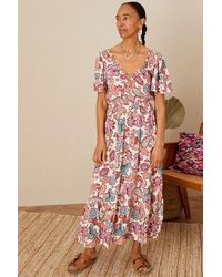 Monsoon - Floral Print V-neck Midi Dress - Lyst