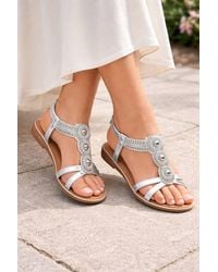 LARANGE - Rhinestone Sandals Elastic Back Sparkly Flat Shoes - Lyst