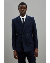 Burton - Slim Fit Navy Self Stripe Double Breasted Suit Jacket - Lyst
