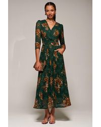 Jolie Moi - Three Quarter Sleeve Printed Lace Maxi Dress - Lyst
