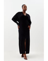 Karen Millen - Plus Size Viscose Blend Batwing Knitted Column Maxi Dress - Lyst