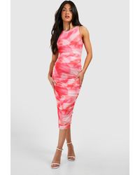 Boohoo - Maternity Abstract Mesh Ruched Midaxi Dress - Lyst