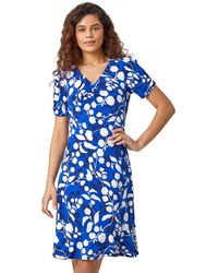Roman - Textured Floral Ruched Stretch Dress - Lyst