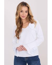 Love Lace - Elegant Cotton V Neck Bell Sleeve Blouse Style 223349 - Lyst
