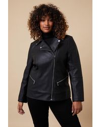 Wallis - Curve Black Faux Leather Biker Jacket - Lyst