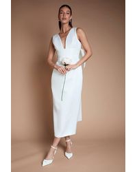 Coast - Honoured Petite Plunge Neck Structured Satin Bow Back Wedding Dress - Lyst