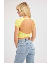 Hiccup - Round Neck Cross Back Short Sleeve Crop Top - Lyst