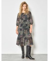 Apricot - Ikat Patchwork Smocked Chiffon Midi Dress - Lyst