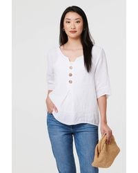 Izabel London - Button Detail 3/4 Sleeve Relaxed Blouse - Lyst