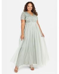 Maya Deluxe - Short Sleeve V Neck Embellished Maxi Dress - Lyst