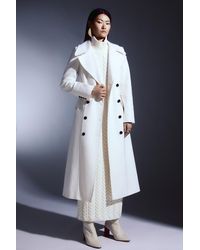 Karen Millen - Italian Manteco Wool Blend Tab Belt Detail Double Breasted Coat - Lyst