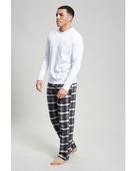 Burton - White Long Sleeve T-shirt & Grey Check Pyjama Set - Lyst