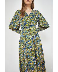 Warehouse - Floral Button Front Midi Tea Dress - Lyst