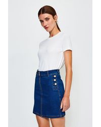 Karen Millen - Zip Front Button Detail Denim Skirt - Lyst
