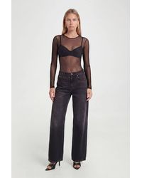 Roselle - Sheer Mesh Long Sleeve Crew Neck Bodysuit Tops - Lyst
