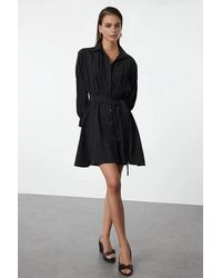 WOVCOR - Ribbed Pleated Mini Knit Dress - Lyst