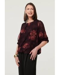 Izabel London - Floral Mesh Layered 1/2 Sleeve Blouse - Lyst