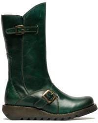 Infinity Leather - Fly London Mes 2 Wedge Heel Buckle Mid-Calf Leather Zip Platform Boots - Lyst
