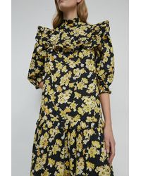 Warehouse - Cotton Frill Midi Dress In Floral - Lyst